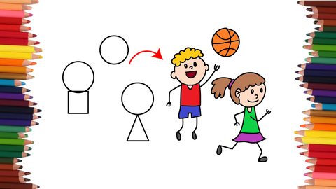 COMO DIBUJAR NIÑOS JUGANDO BASKETBOL